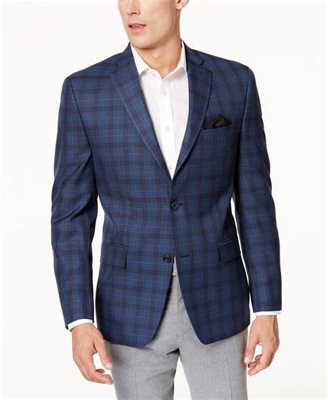 michael kors men's classic-fit blue & gray plaid sport coat|Michael Kors blue men.